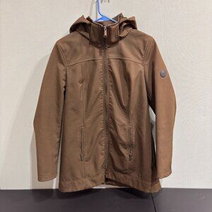 Andrew Marc Men's Med Brown Water-Repellent Stretch Jacket with Detachable Hood